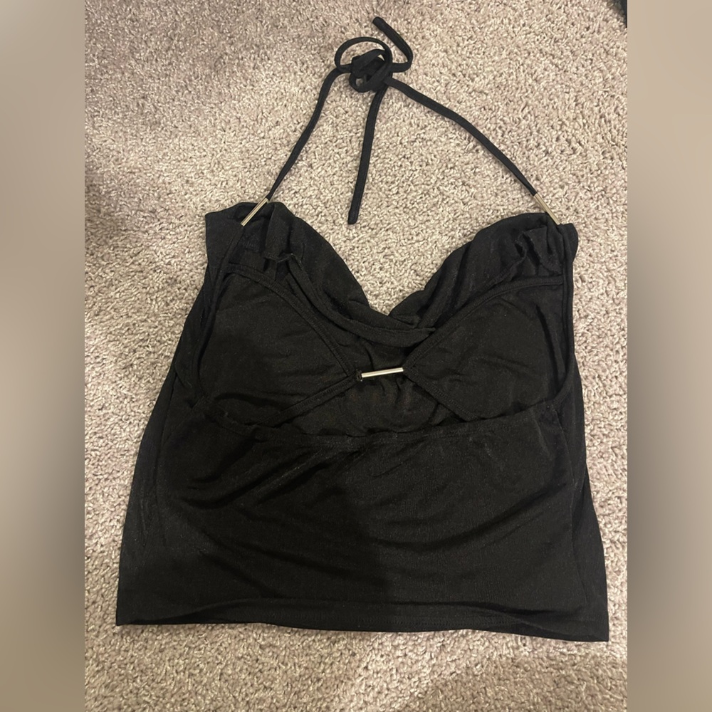 SHEIN Black Twist Halter Crop Top